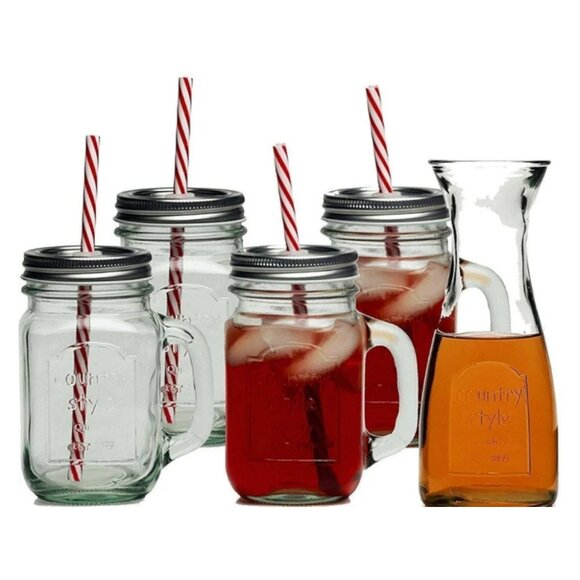 Mason Jar & Carafe Beverage Set with Straws - Picture 3 of 3